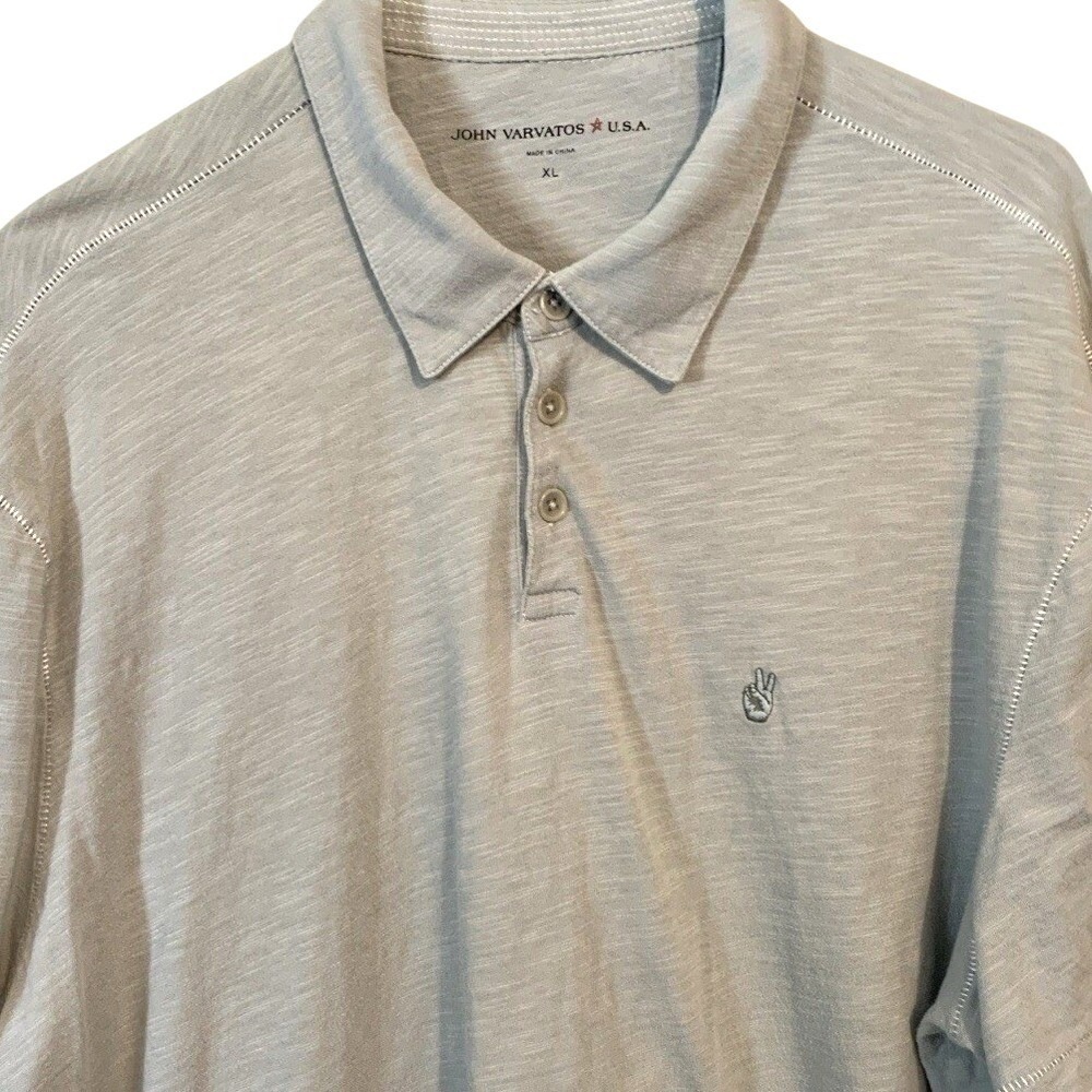 John Varvatos Mens Polo Shirt Knit Lightweight Grayscale Gray Peace Sign XL‎